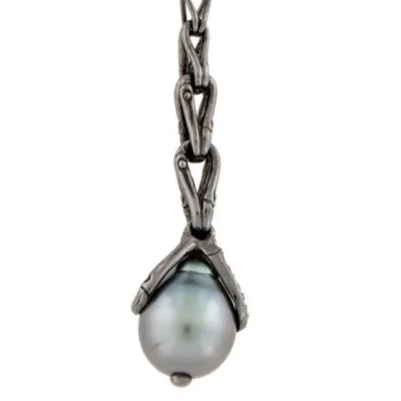 JOHN HARDY PEARL & DIAMOND STERLING SILVER 925 BAMBOO LAVALIER NECKLACE - Picture 4 of 11